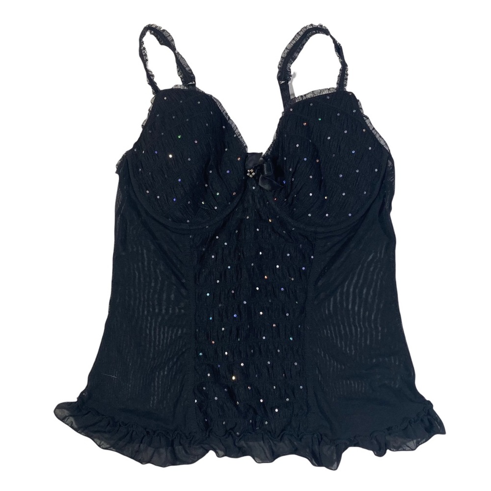 Secret Treasures corset style camisole. Black with rhinestone studs.